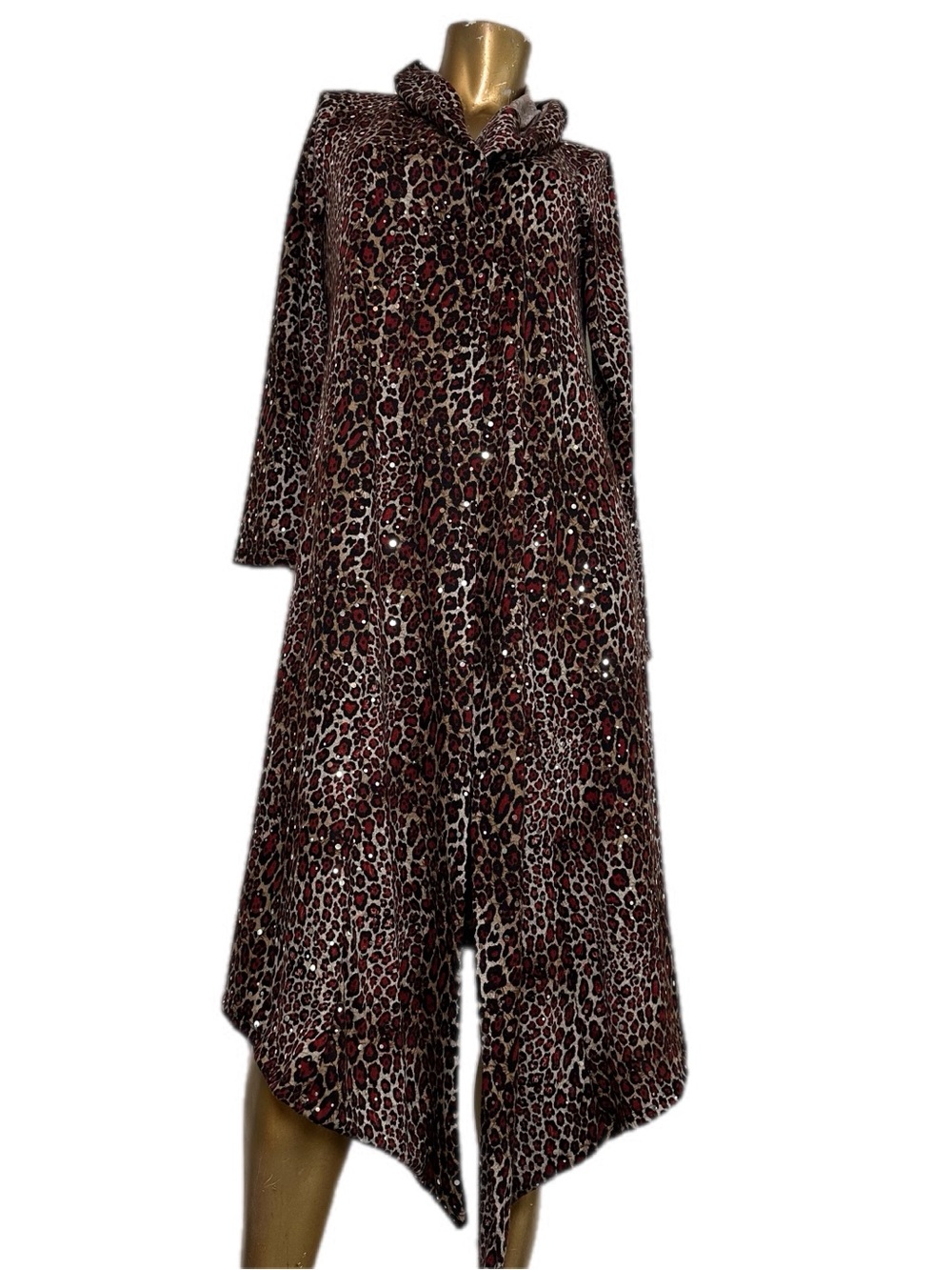 Y2K Pretty Young Thing Red Leopard Print Blingy hooded Duster Cardigan